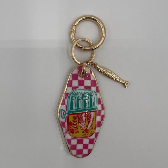 Piper K Keychain Bag Charm Sardine Tin Pink Gold Retro Summer Gift Accessory - Picture 4 of 5